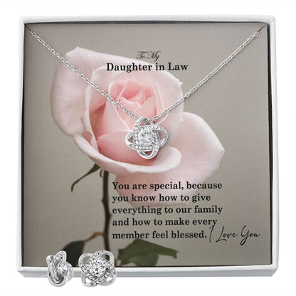 To My Daughter in Law, You Are Special, Because You Know How To Give Everything To Our Family - Love Knot Earring & Necklace Set - Gift for Daughter in Law