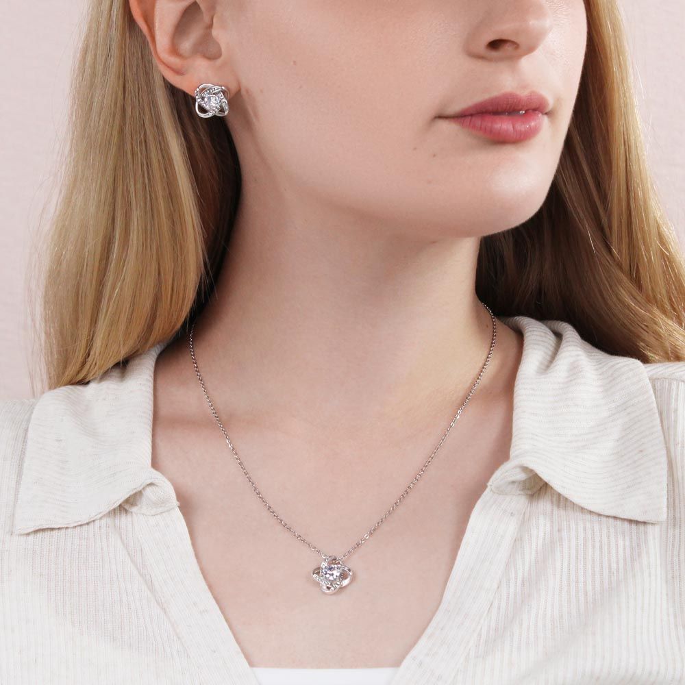 To My Aunt, You Are My Guide, My Pride &amp; Always On My Side - Love Knot Earring &amp; Necklace Set - Gift for Aunt