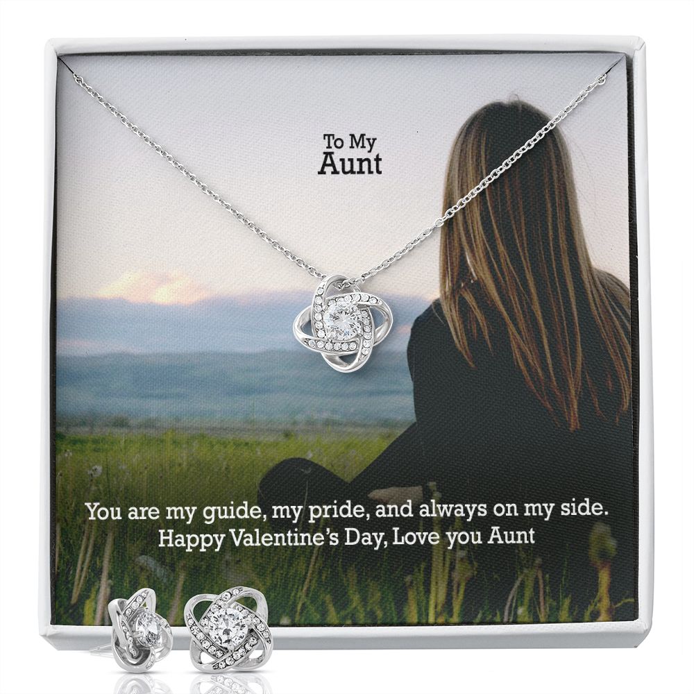 To My Aunt, You Are My Guide, My Pride &amp; Always On My Side - Love Knot Earring &amp; Necklace Set - Gift for Aunt