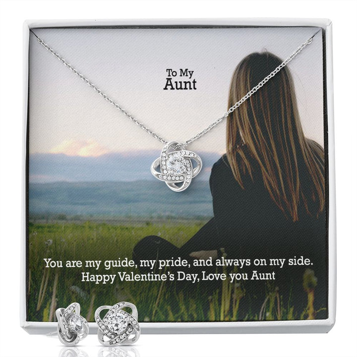 To My Aunt, You Are My Guide, My Pride &amp; Always On My Side - Love Knot Earring &amp; Necklace Set - Gift for Aunt