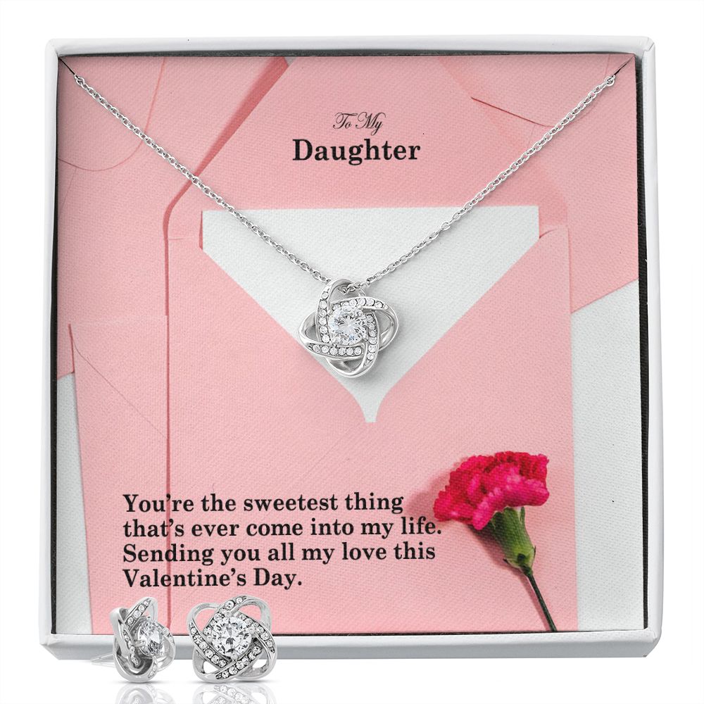 To My Daughter, Sending You All My Love This Valentine's Day - Love Knot Earring & Necklace Set - Gift for Daughter