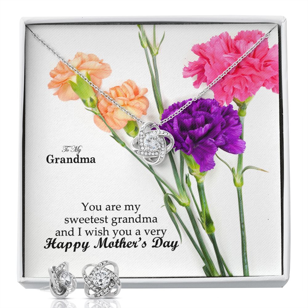 You Are My Sweetest Grandma & I Wish You A Very Happy Mother's Day! - Love Knot Earring & Necklace Set - Gift for Grandma
