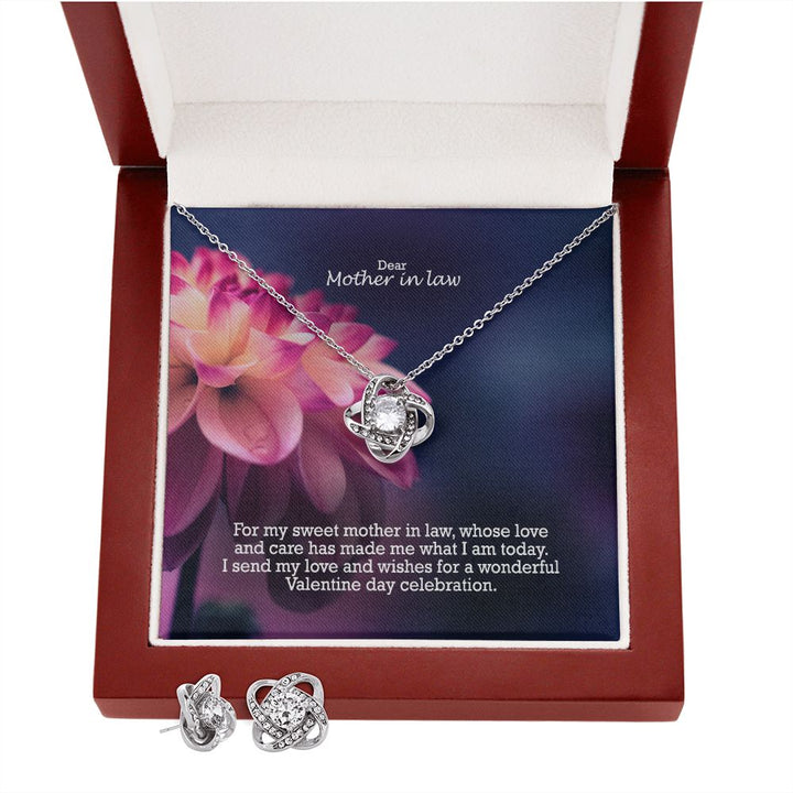 Dear Mother in law, I Send My Love &amp; Wishes For A Wonderful Valentine Day Celebration - Love Knot Earring &amp; Necklace Set - Gift for Mother in Law