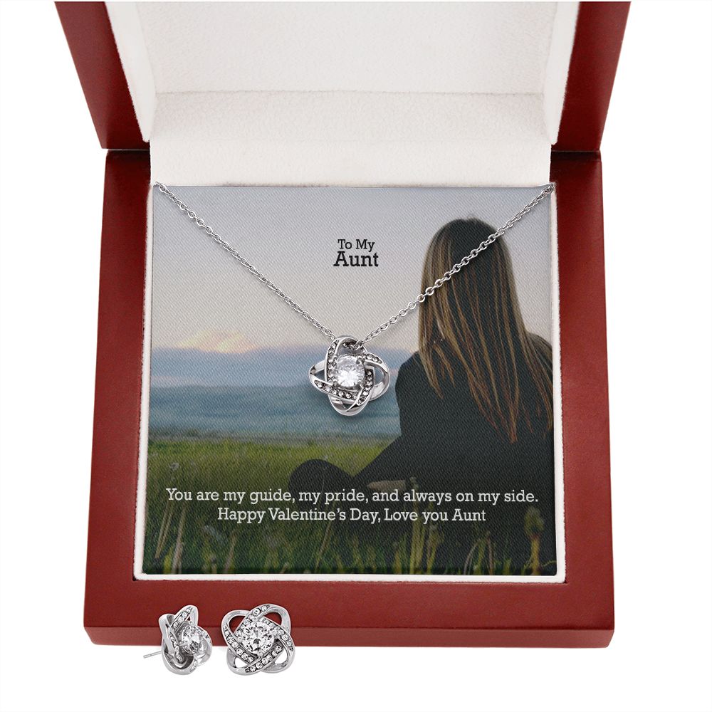 To My Aunt, You Are My Guide, My Pride &amp; Always On My Side - Love Knot Earring &amp; Necklace Set - Gift for Aunt