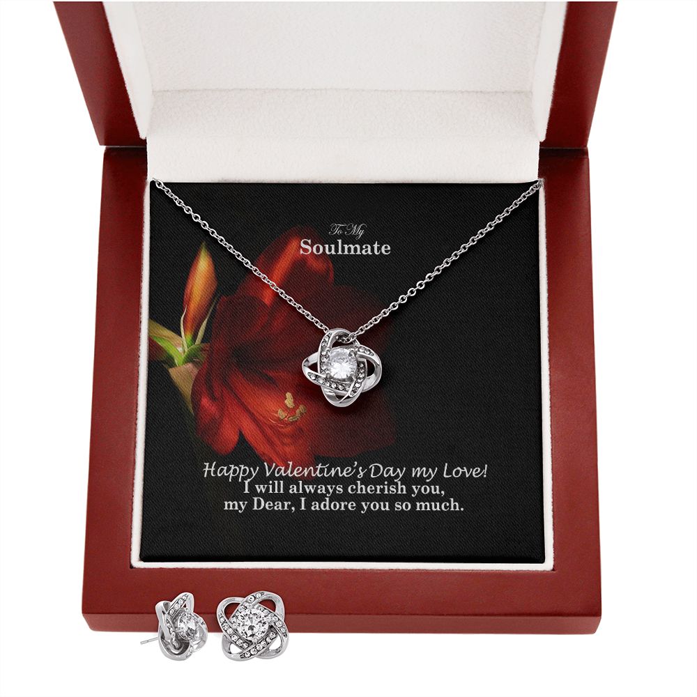 To My Soulmate, Happy Valentine's Day My Love - Love Knot Earring & Necklace Set - Gift for Her