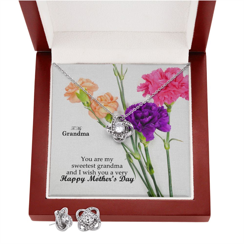 You Are My Sweetest Grandma & I Wish You A Very Happy Mother's Day! - Love Knot Earring & Necklace Set - Gift for Grandma