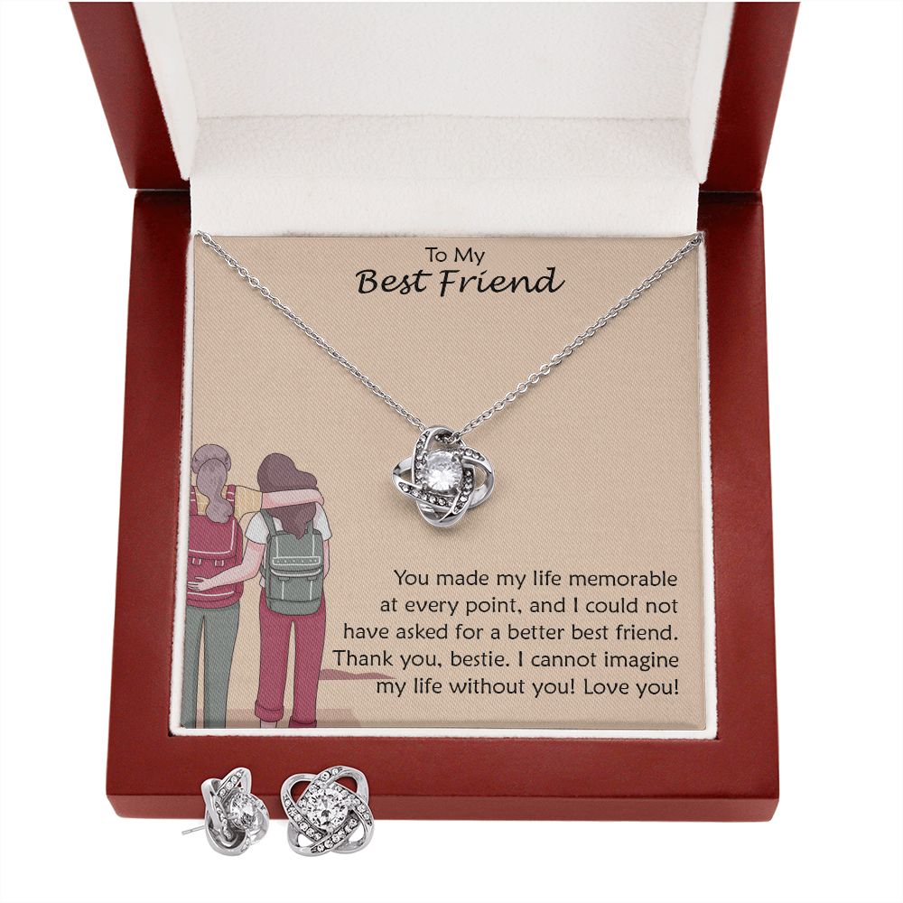 To My Best Friend, I Cannot Imagine My Life Without You – Love Knot Earring &amp; Necklace Set – Gift for Best Friend