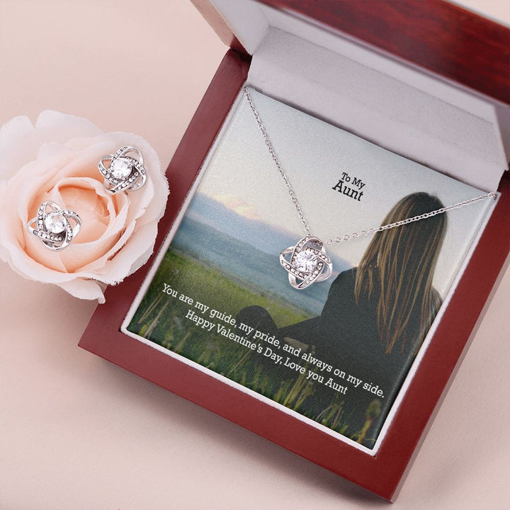 To My Aunt, You Are My Guide, My Pride &amp; Always On My Side - Love Knot Earring &amp; Necklace Set - Gift for Aunt