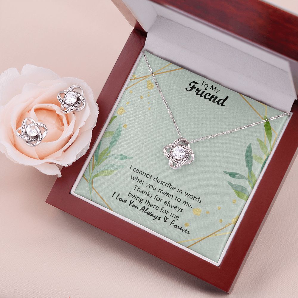 To My Friend, I Cannot Describe In Words What You Mean To Me – Love Knot Earring &amp; Necklace Set – Gift for Friend
