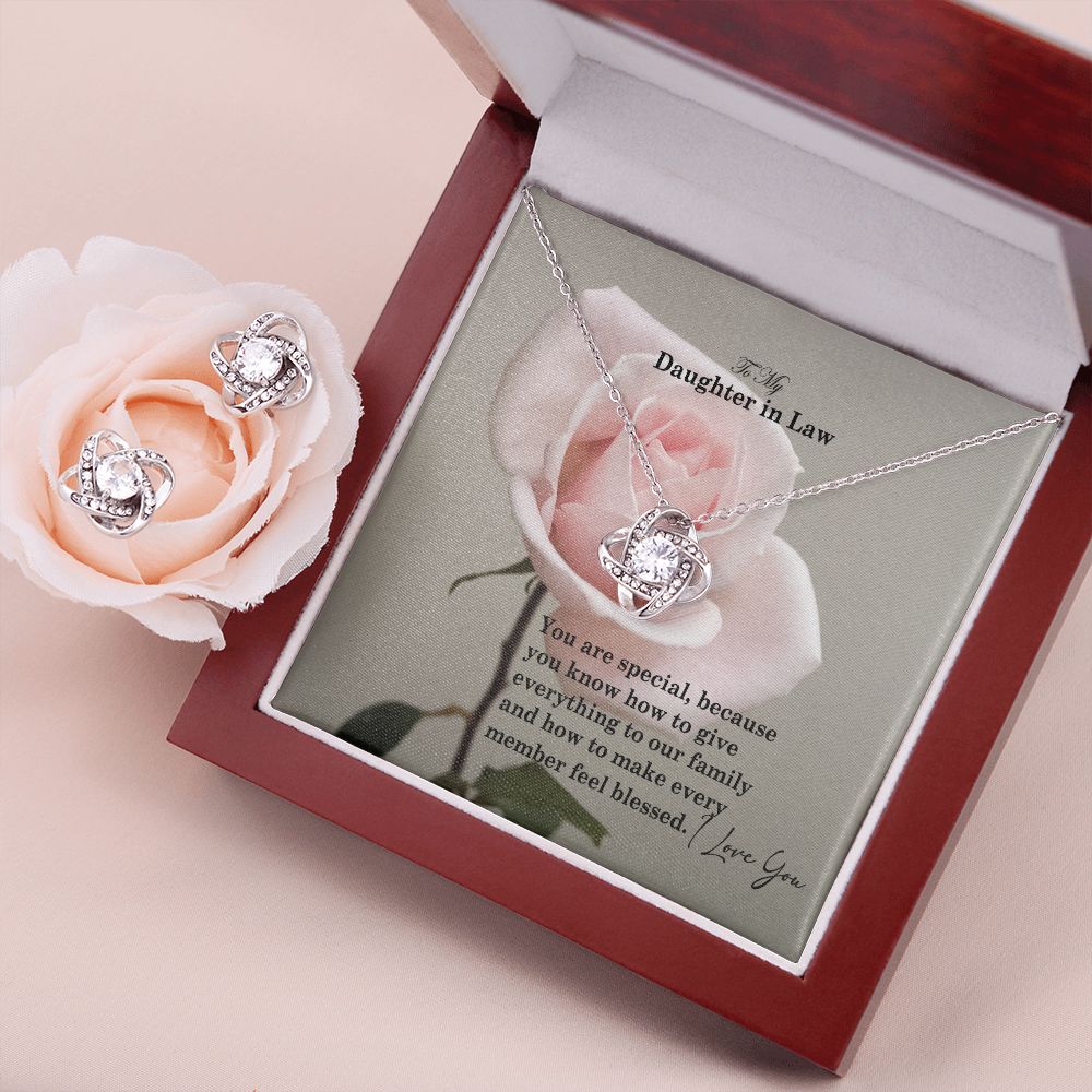 To My Daughter in Law, You Are Special, Because You Know How To Give Everything To Our Family - Love Knot Earring & Necklace Set - Gift for Daughter in Law