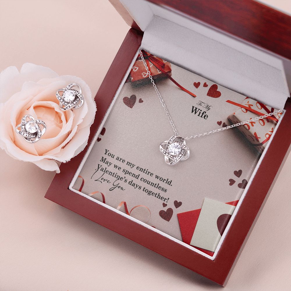To My Wife, May We Spend Countless Valentine's Days Together - Love Knot Earring & Necklace Set - Gift for Wife