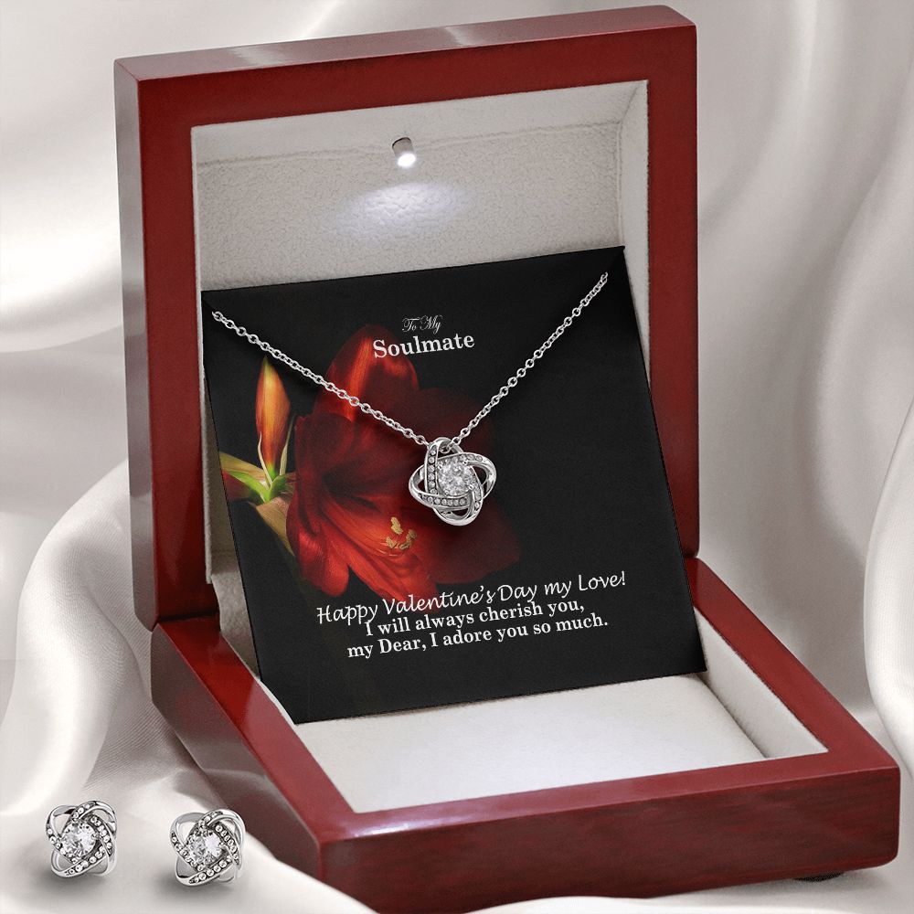 To My Soulmate, Happy Valentine's Day My Love - Love Knot Earring & Necklace Set - Gift for Her