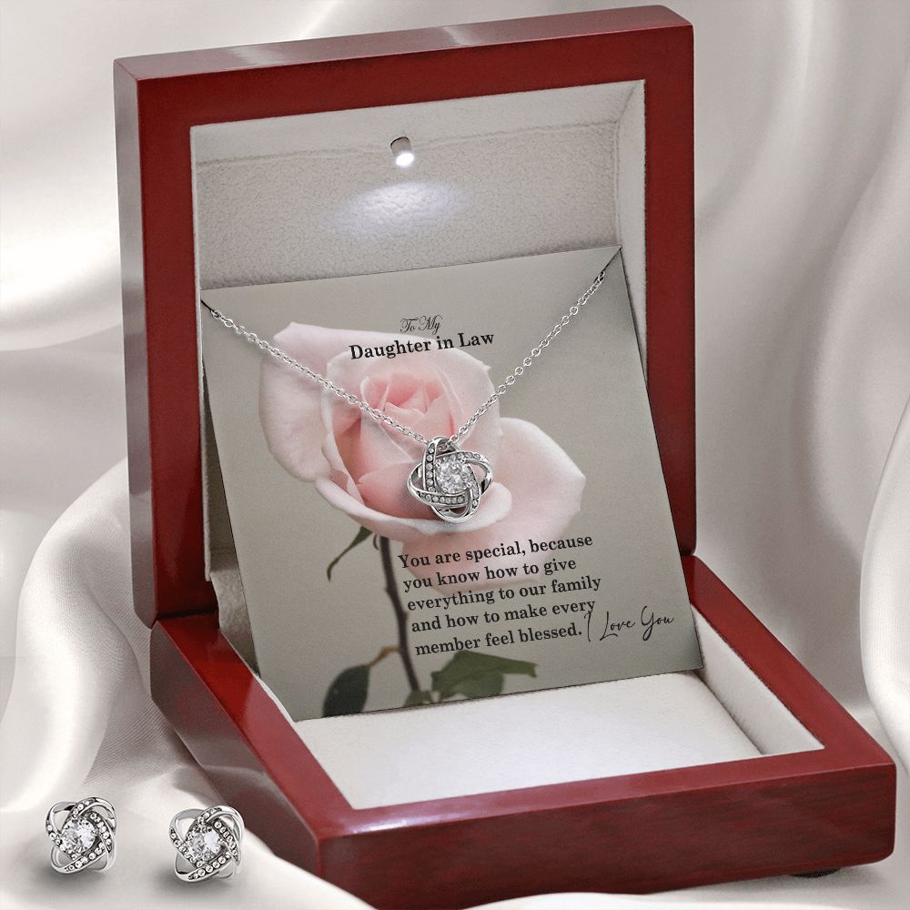 To My Daughter in Law, You Are Special, Because You Know How To Give Everything To Our Family - Love Knot Earring & Necklace Set - Gift for Daughter in Law