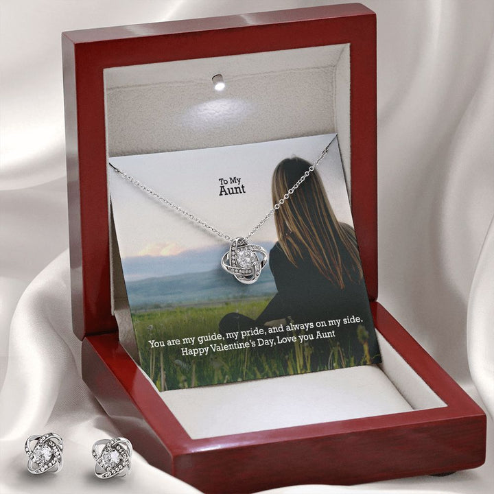 To My Aunt, You Are My Guide, My Pride &amp; Always On My Side - Love Knot Earring &amp; Necklace Set - Gift for Aunt
