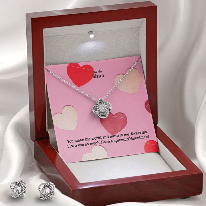 To My Sister, You Mean The World And More To Me - Love Knot Earring &amp; Necklace Set - Gift for Sister