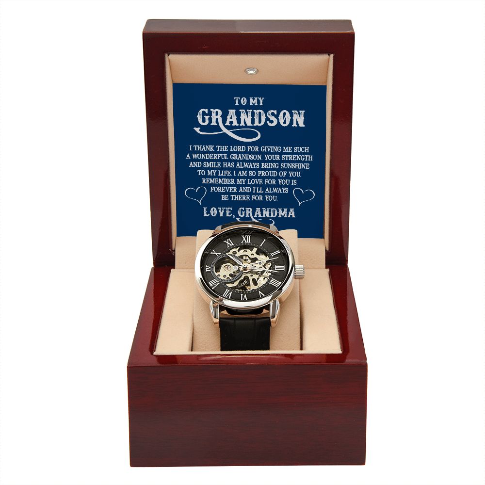 To My Grandson, Remember My Love For You is Forever - Men's Openwork Watch - Gift for Grandson