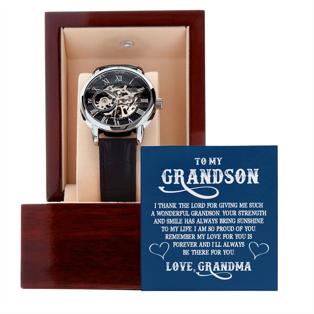 To My Grandson, Remember My Love For You is Forever - Men's Openwork Watch - Gift for Grandson