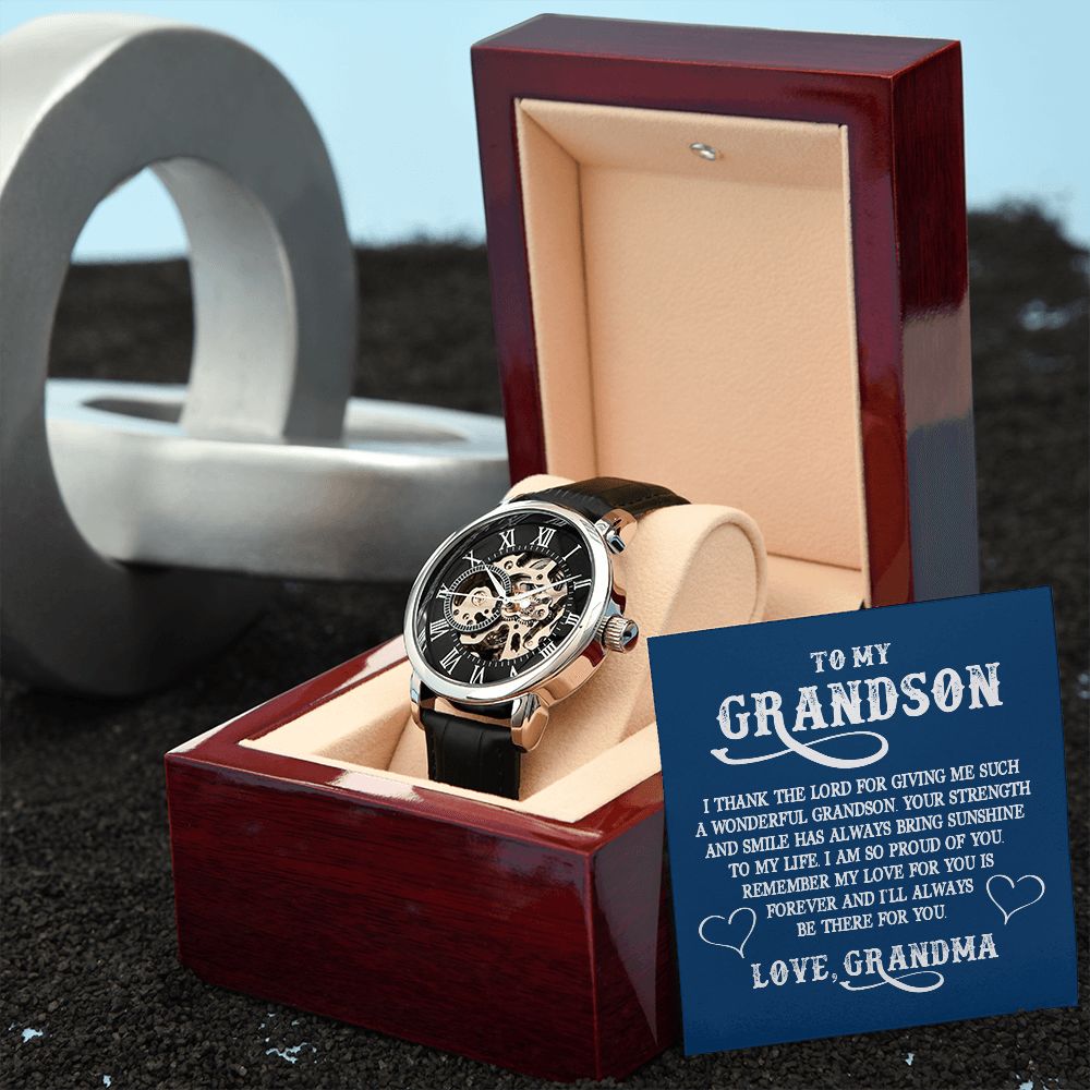 To My Grandson, Remember My Love For You is Forever - Men's Openwork Watch - Gift for Grandson