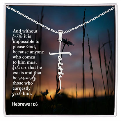 And Without Faith It Is Impossible To Please God - Faith Cross Necklace with Message Card - Gift for Her - Gift for Him