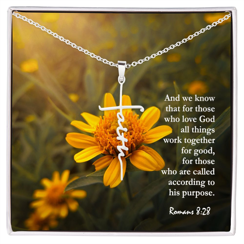 And We Know That For Those Who Love God All Things Work Together For Good - Faith Cross Necklace with Message Card - Gift for Her - Gift for Him