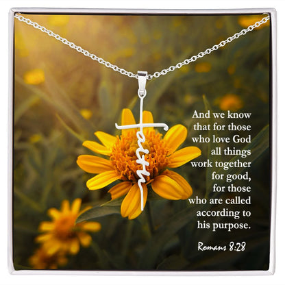 And We Know That For Those Who Love God All Things Work Together For Good - Faith Cross Necklace with Message Card - Gift for Her - Gift for Him