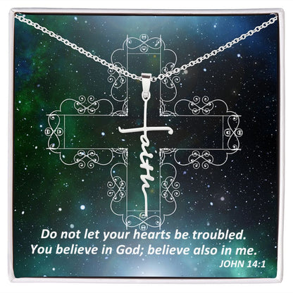 Believe in God - Faith Cross Necklace - Gift for Him - Gift for Her