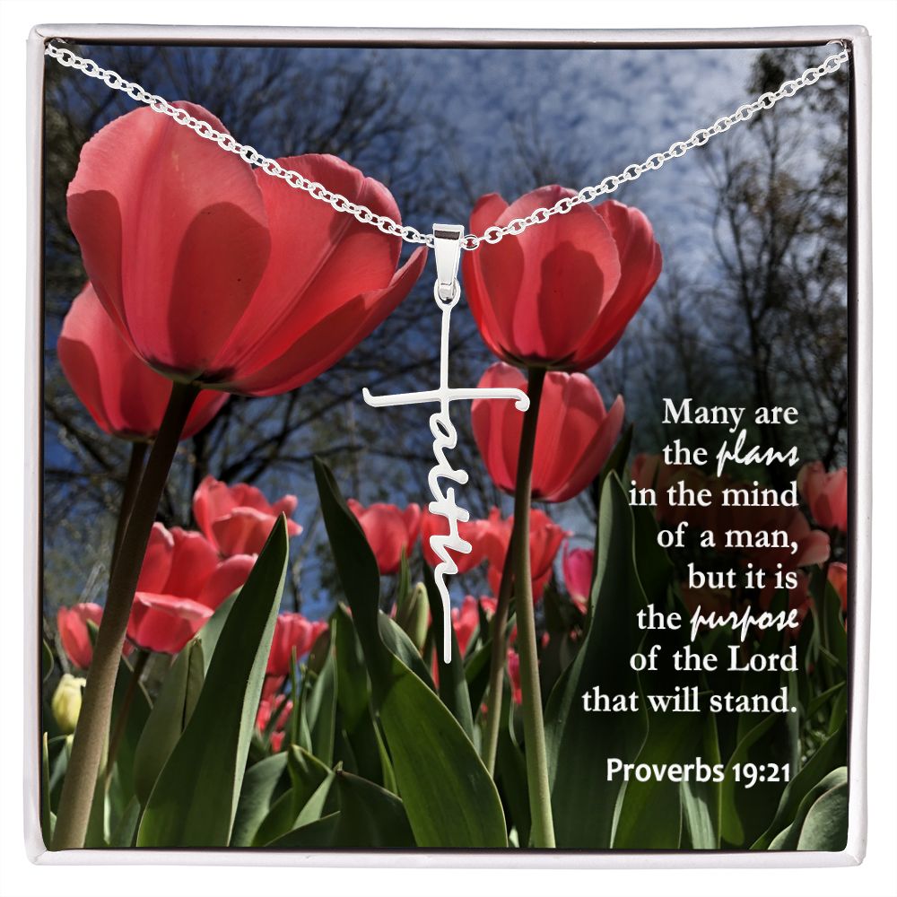 Many Are The Plans In The Mind Of A Man, But It Is The Purpose Of The Lord That Will Stand - Faith Cross Necklace with Message Card - Gift for Her - Gift for Him