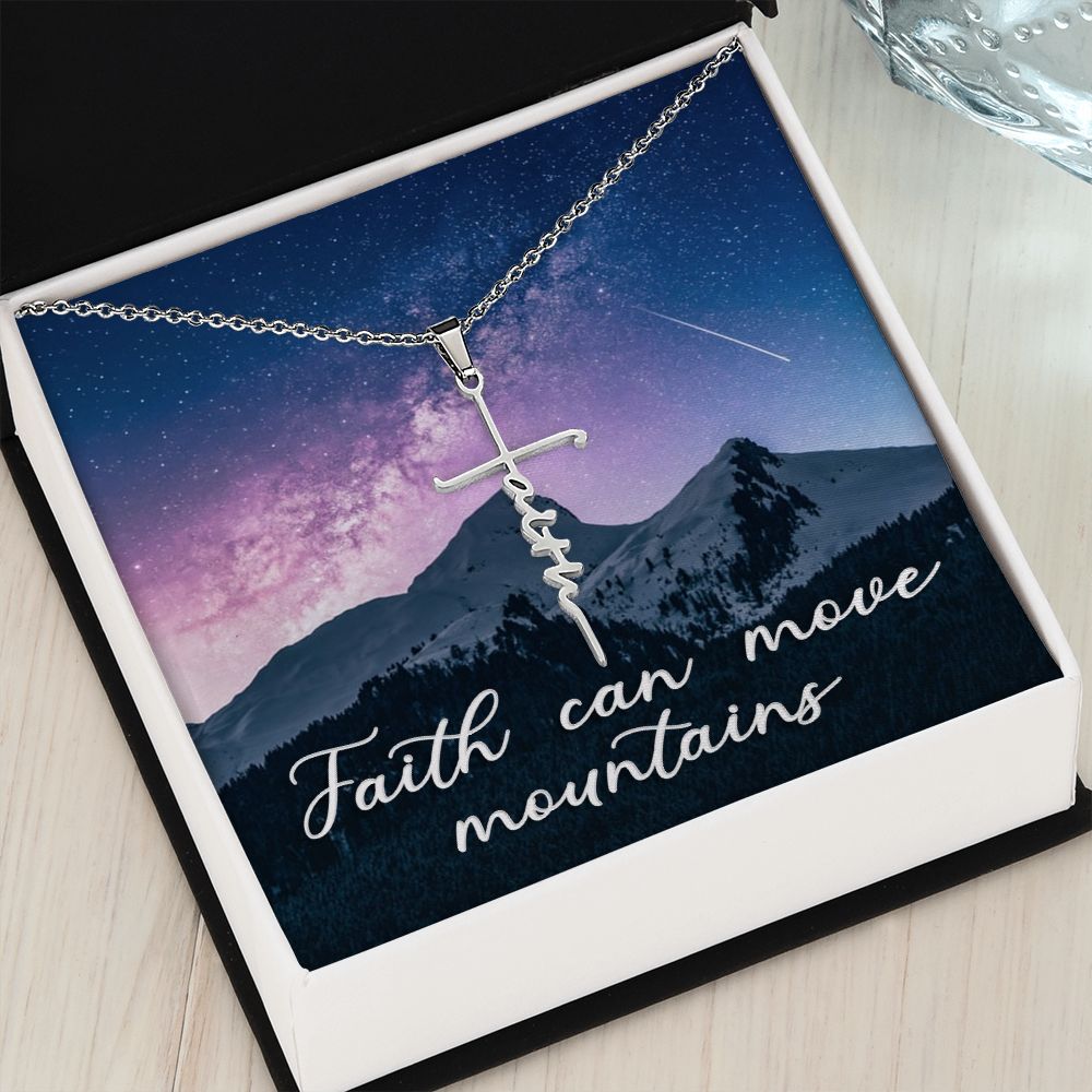 Faith Can Move Mountains -  Faith Cross Necklace - Gift for Him - Gift for Her
