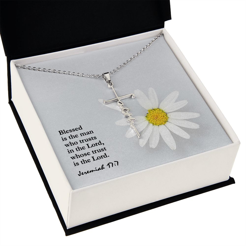 Blessed Is The Man Who Trusts In The Lord, Whose Trust Is The Lord - Faith Cross Necklace with Message Card - Gift for Her - Gift for Him