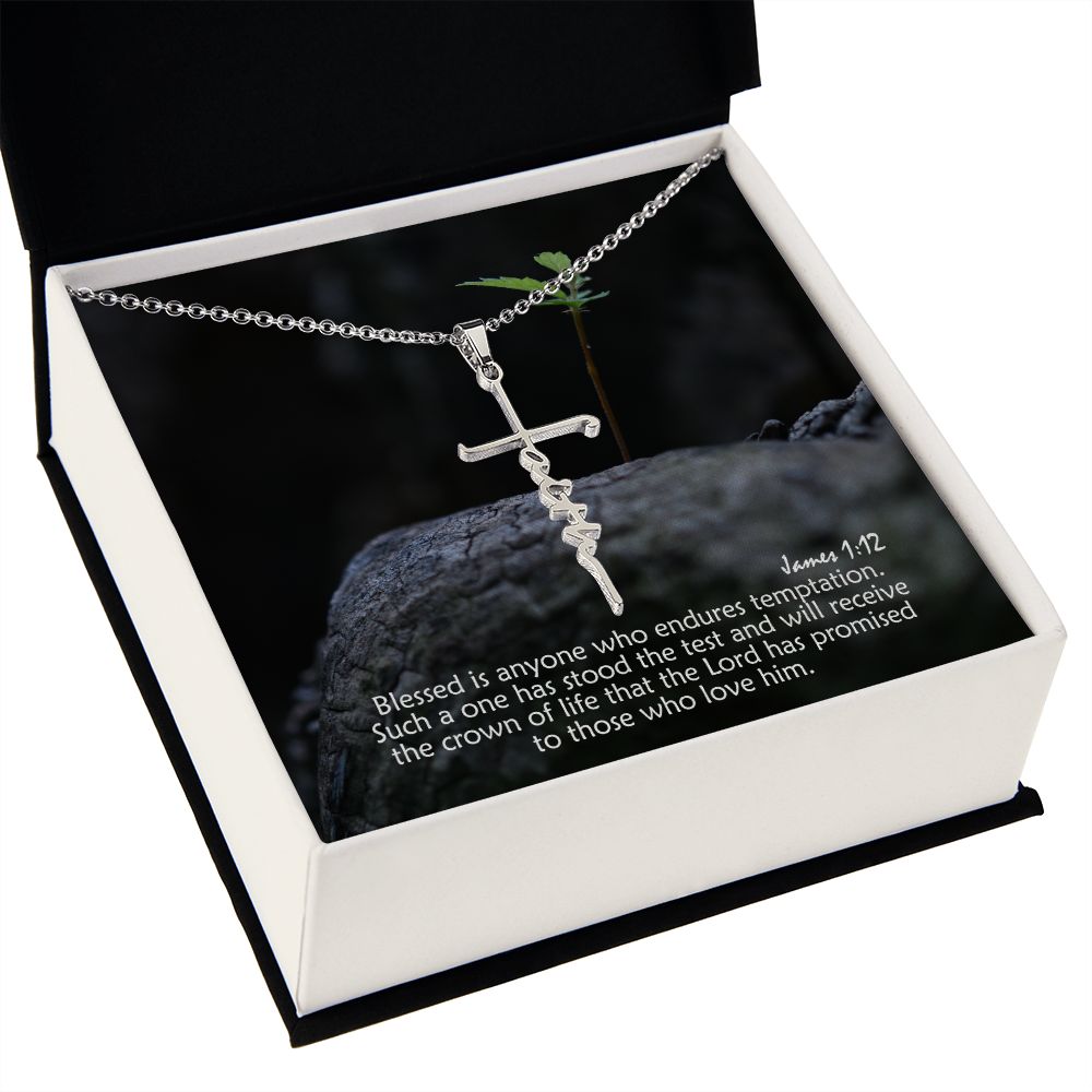 Blessed Is Anyone Who Endures Temptation - Faith Cross Necklace with Message Card - Gift for Her - Gift for Him