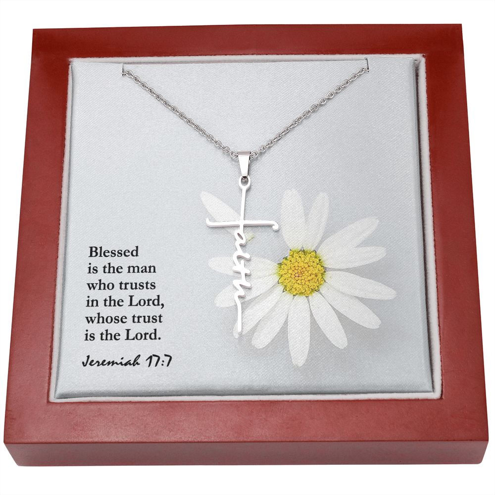 Blessed Is The Man Who Trusts In The Lord, Whose Trust Is The Lord - Faith Cross Necklace with Message Card - Gift for Her - Gift for Him