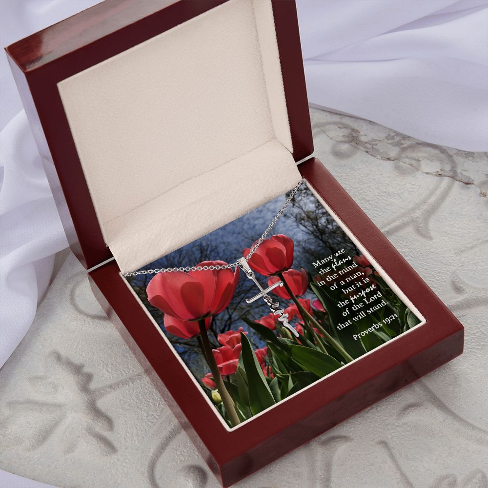 Many Are The Plans In The Mind Of A Man, But It Is The Purpose Of The Lord That Will Stand - Faith Cross Necklace with Message Card - Gift for Her - Gift for Him