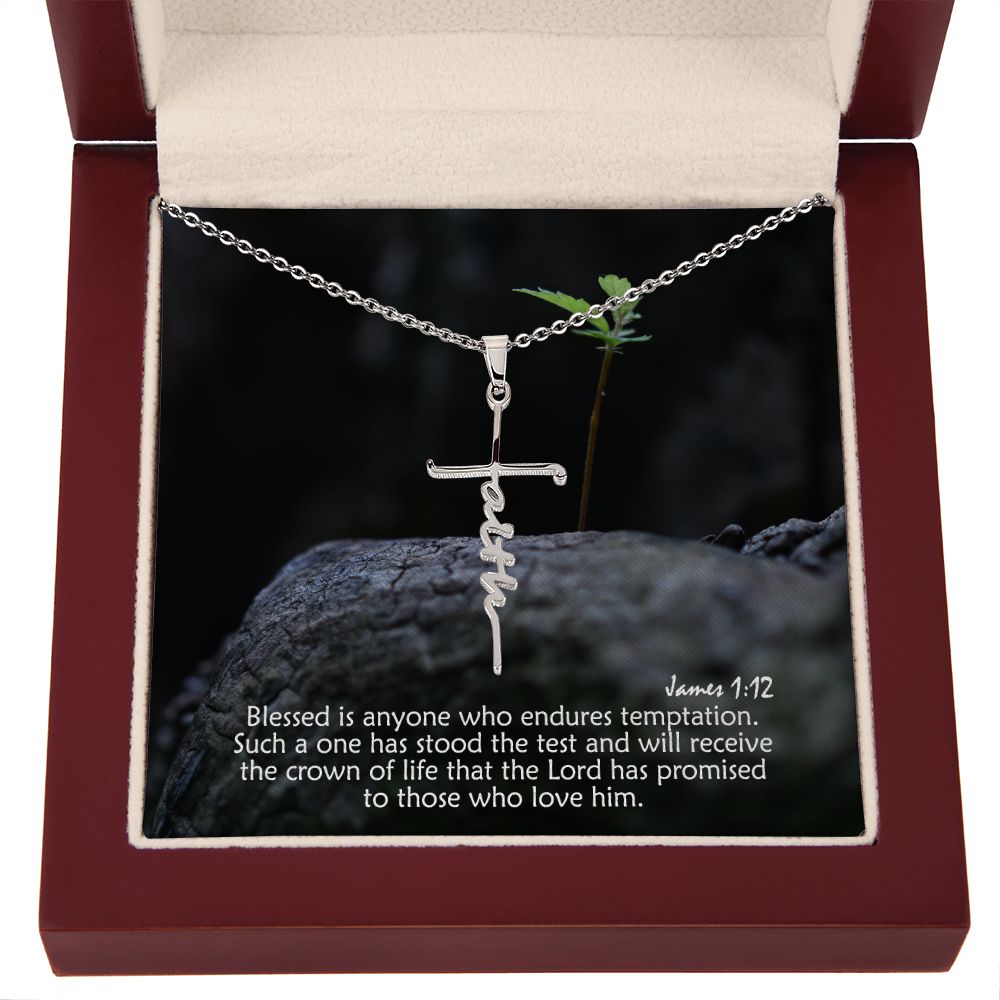 Blessed Is Anyone Who Endures Temptation - Faith Cross Necklace with Message Card - Gift for Her - Gift for Him