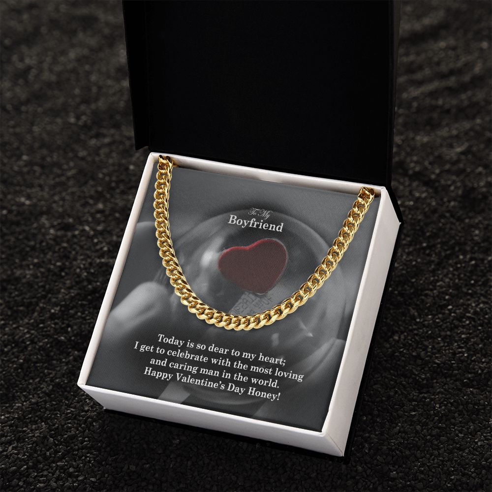 To My Boyfriend, Happy Valentine's Day Honey - Cuban Link Chain Necklace - Gift for Boyfriend