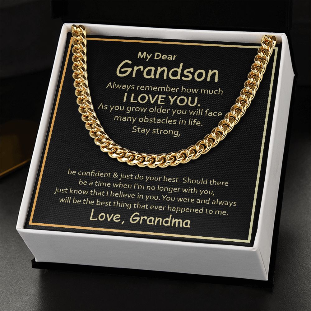 My Dear Grandson, Always Remember How Much I Love You Cuban Link Chain Necklace – Gift for Grandson