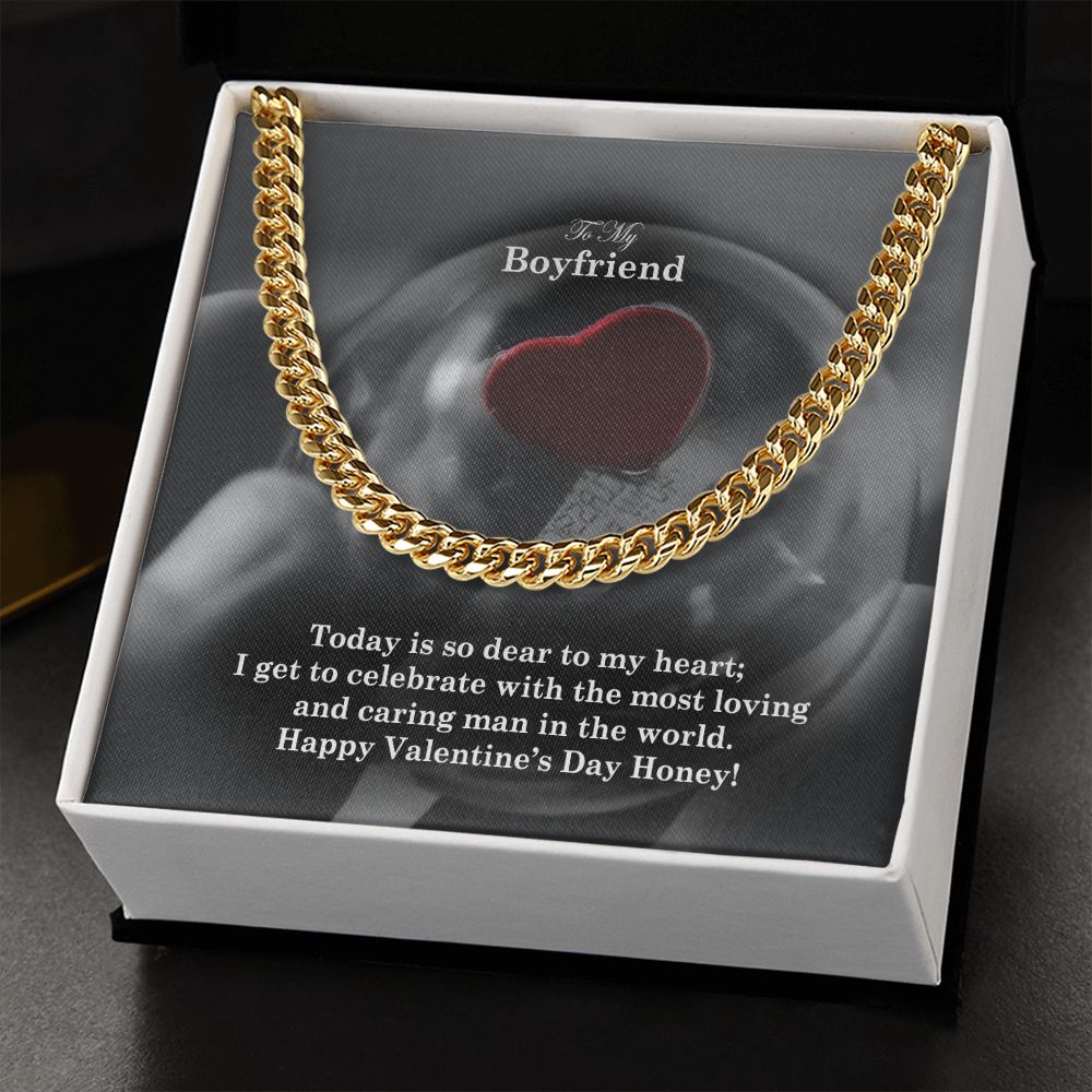 To My Boyfriend, Happy Valentine's Day Honey - Cuban Link Chain Necklace - Gift for Boyfriend