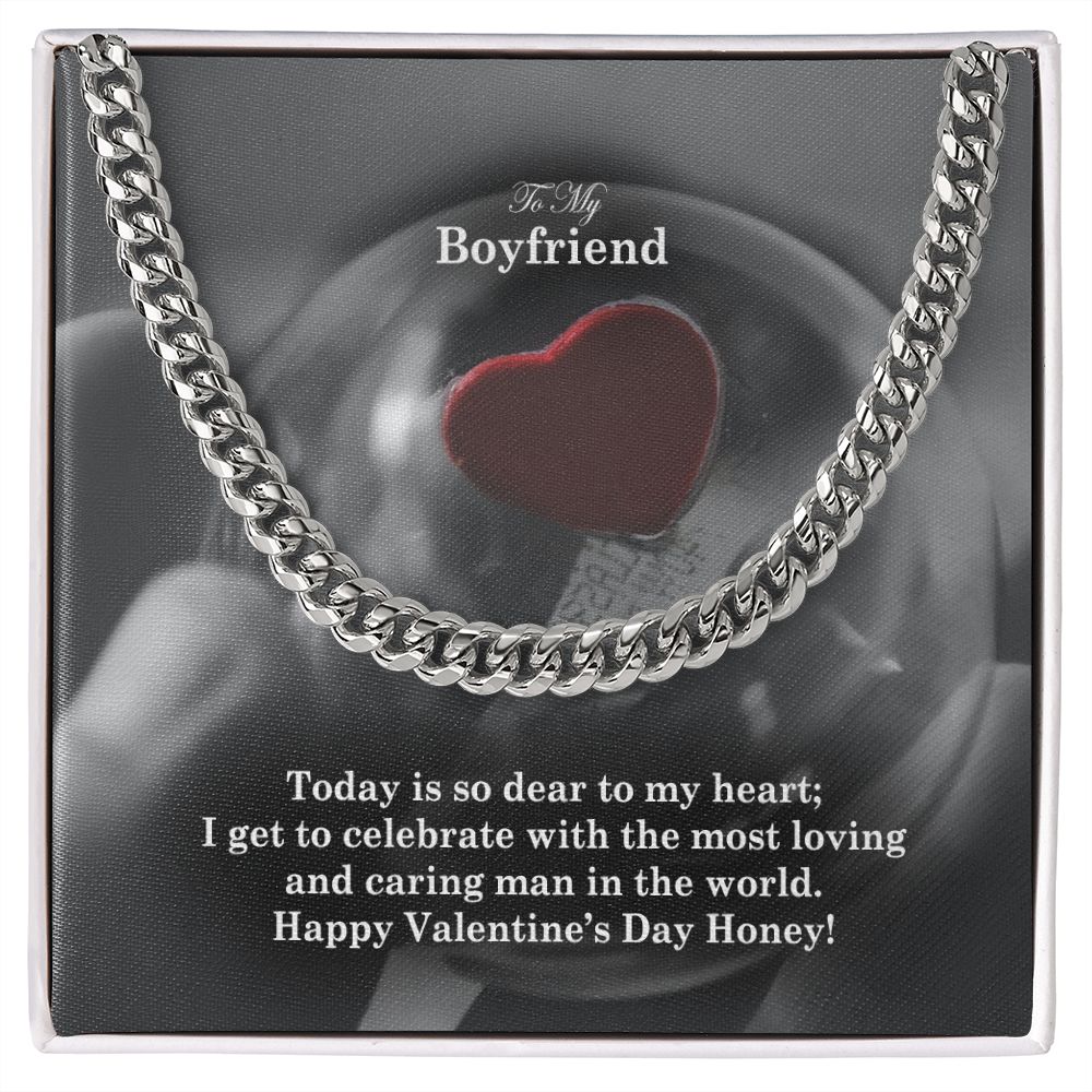 To My Boyfriend, Happy Valentine's Day Honey - Cuban Link Chain Necklace - Gift for Boyfriend