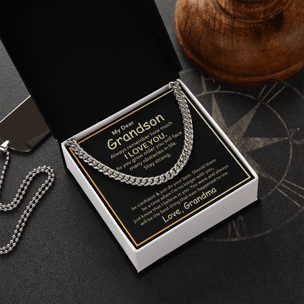 My Dear Grandson, Always Remember How Much I Love You Cuban Link Chain Necklace – Gift for Grandson