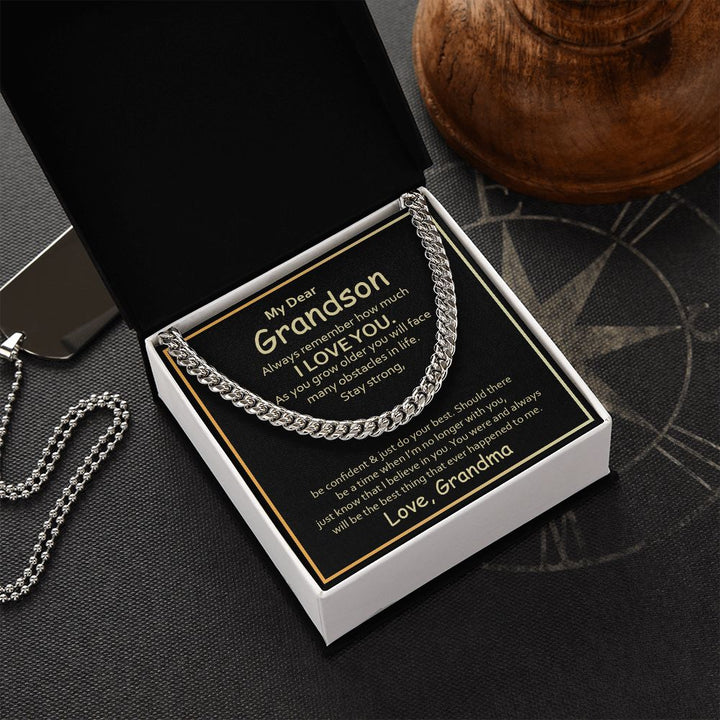 My Dear Grandson, Always Remember How Much I Love You Cuban Link Chain Necklace – Gift for Grandson