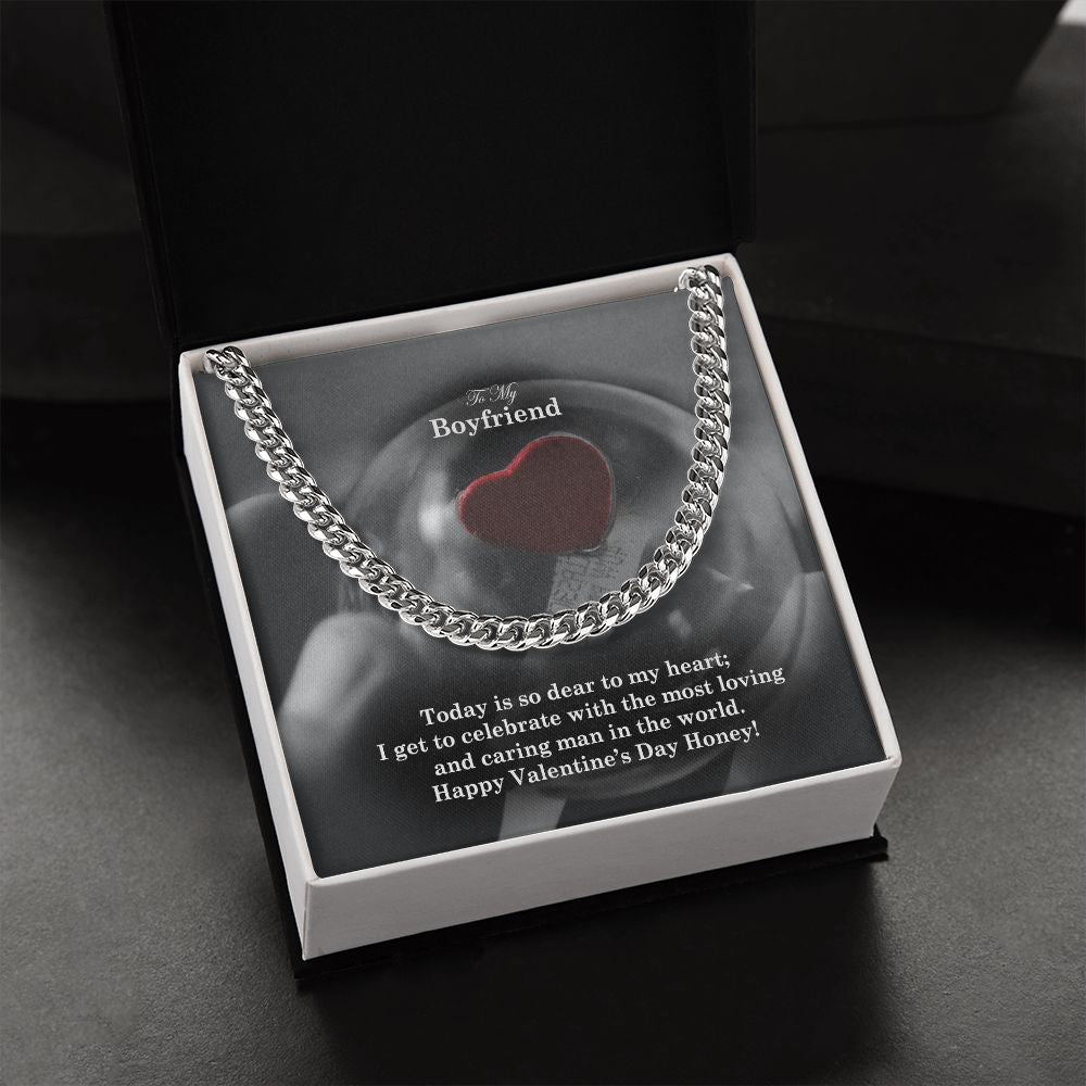 To My Boyfriend, Happy Valentine's Day Honey - Cuban Link Chain Necklace - Gift for Boyfriend