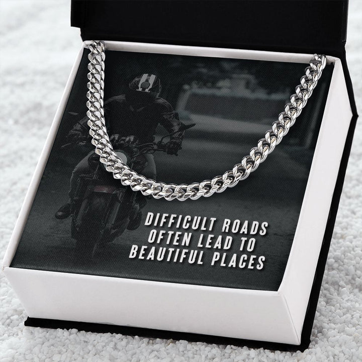 Dad, Difficult Roads Often Lead To Beautiful Places Cuban Link Chain Necklace – Gift for Dad