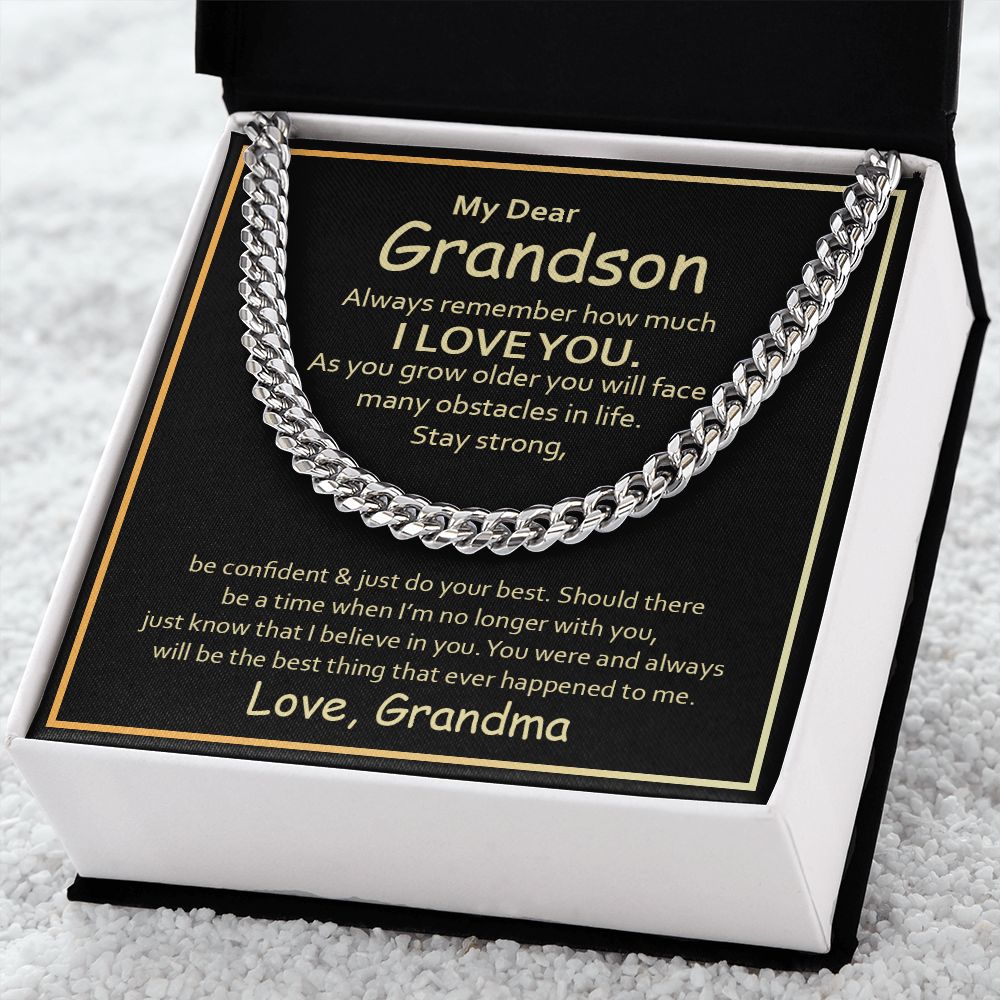 My Dear Grandson, Always Remember How Much I Love You Cuban Link Chain Necklace – Gift for Grandson