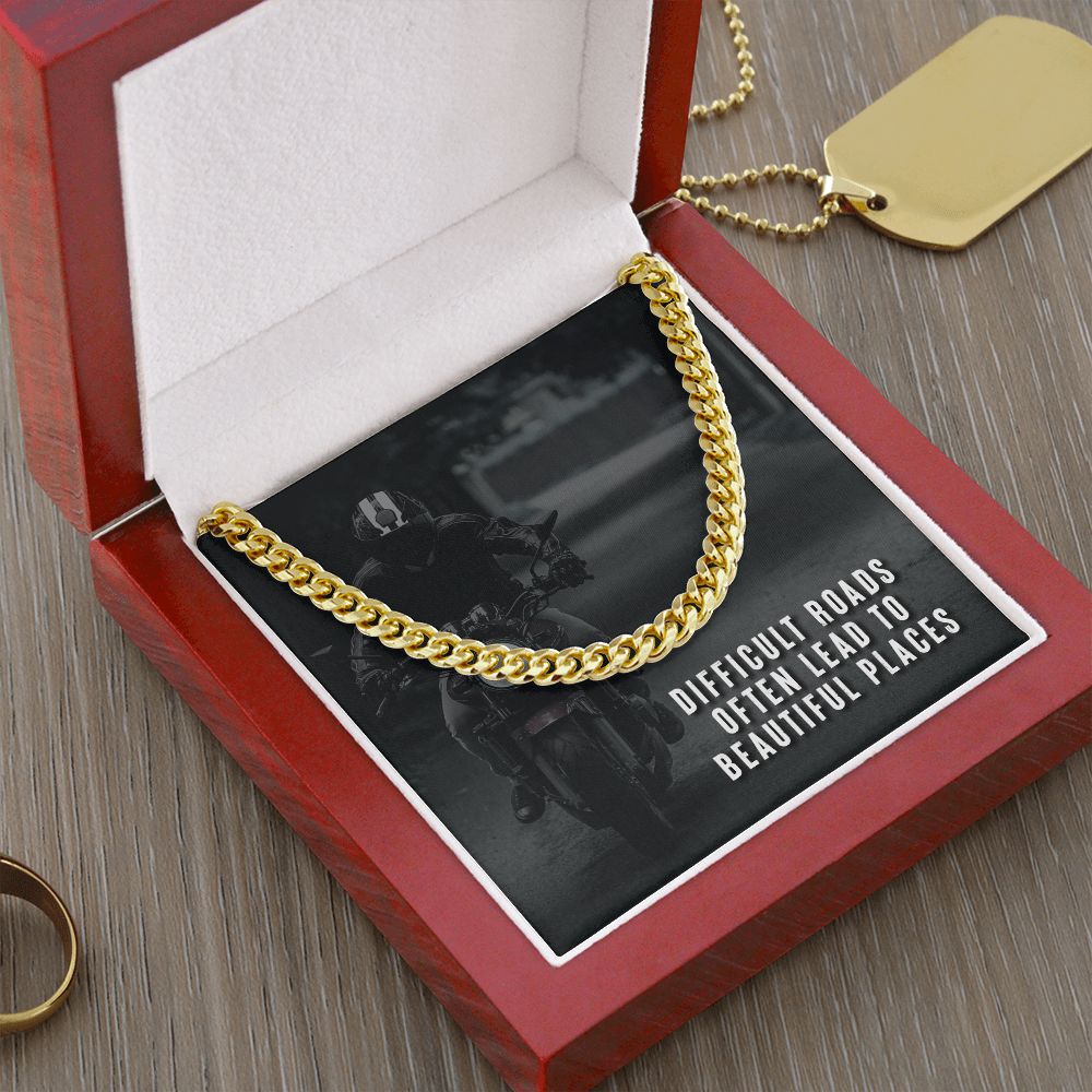 Dad, Difficult Roads Often Lead To Beautiful Places - Cuban Link Chain Necklace - Gift for Dad