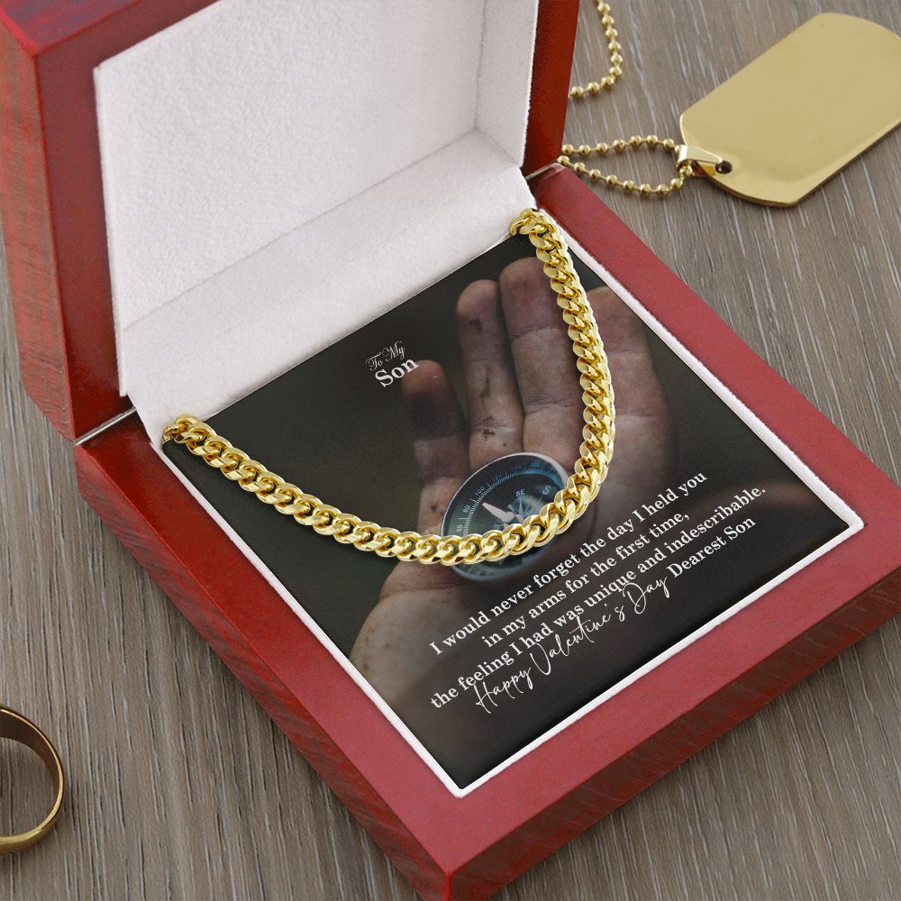 To My Son, Happy Valentine's Day Dearest Son - Cuban Link Chain Necklace - Gift for Son
