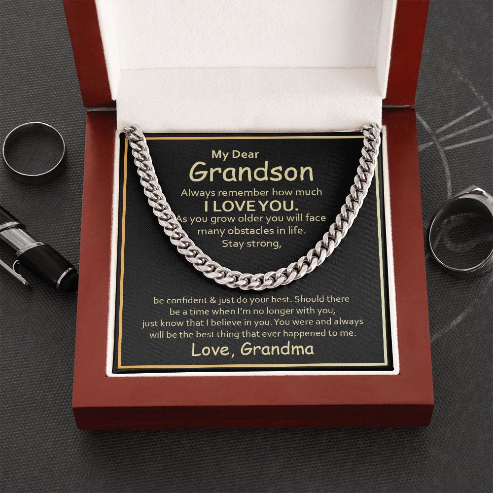 My Dear Grandson, Always Remember How Much I Love You Cuban Link Chain Necklace – Gift for Grandson
