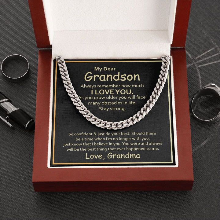 My Dear Grandson, Always Remember How Much I Love You Cuban Link Chain Necklace – Gift for Grandson