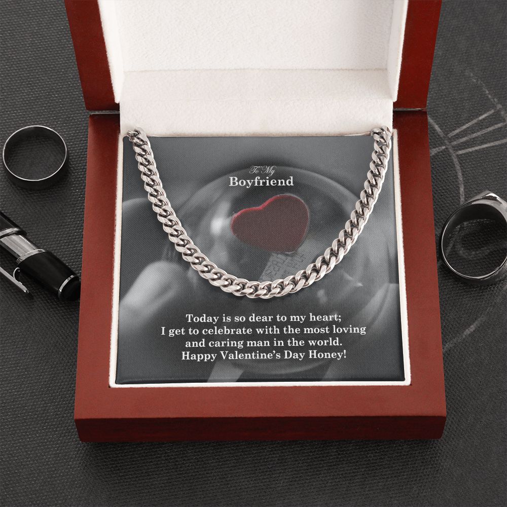 To My Boyfriend, Happy Valentine's Day Honey - Cuban Link Chain Necklace - Gift for Boyfriend