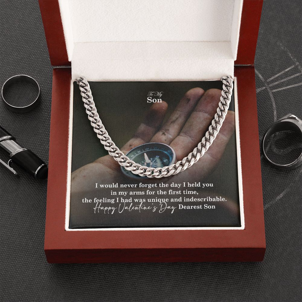 To My Son, Happy Valentine's Day Dearest Son - Cuban Link Chain Necklace - Gift for Son