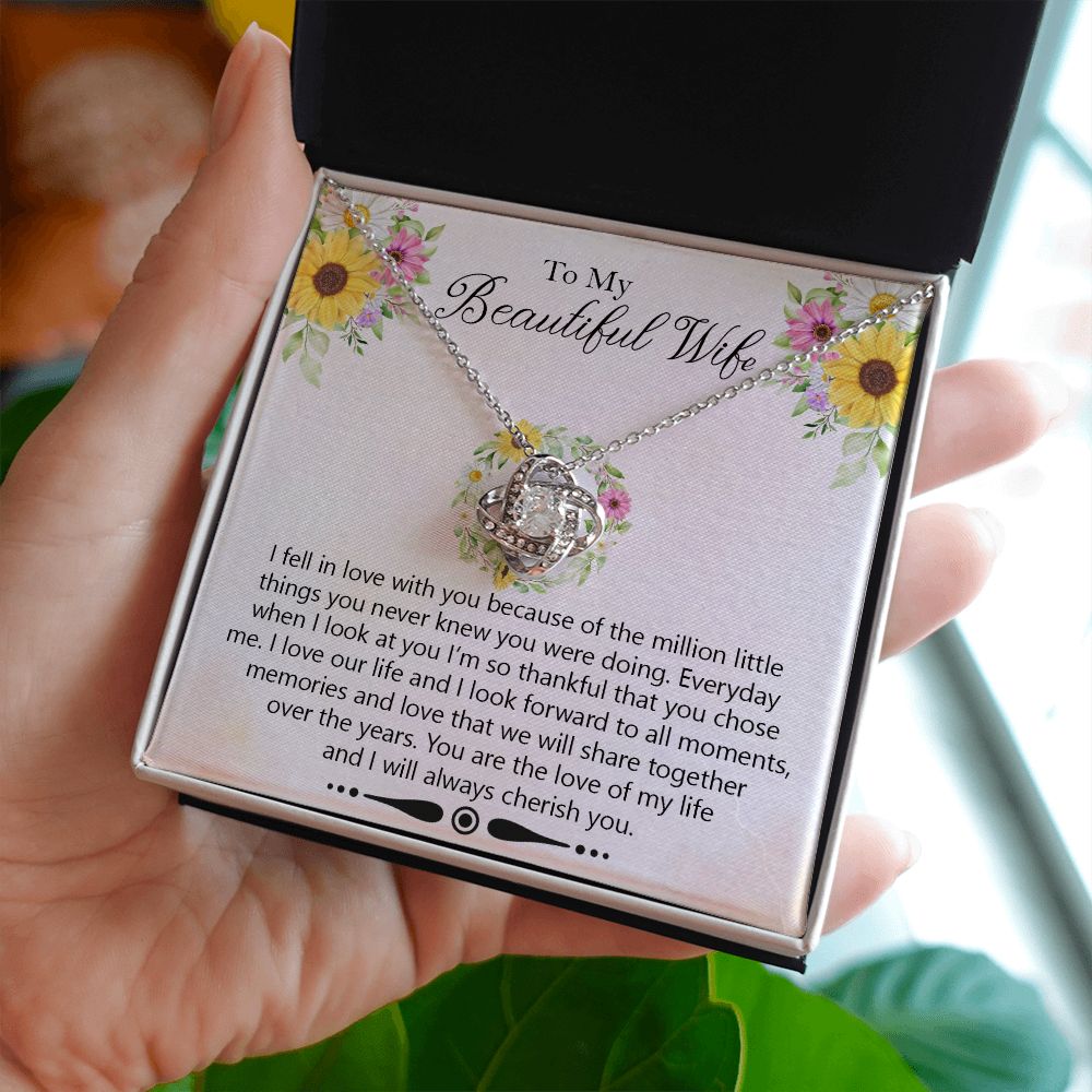 To My Beautiful Wife, You Are The Love Of My Life – Love Knot Necklace – Gift for Wife