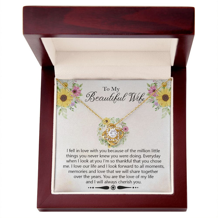 To My Beautiful Wife, You Are The Love Of My Life – Love Knot Necklace – Gift for Wife